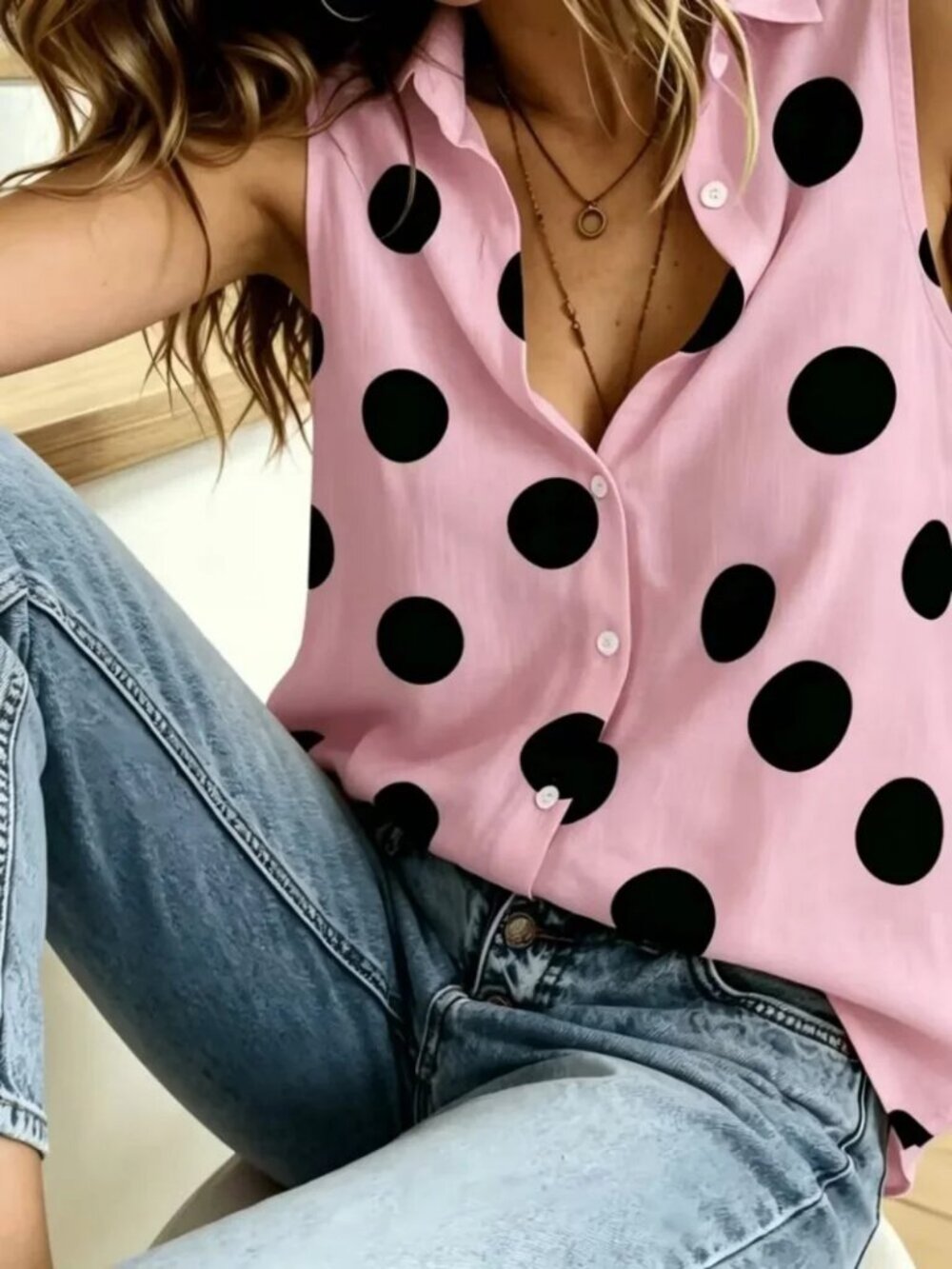 Pink/Black Polka Dot top- SUPER Cute- NEW